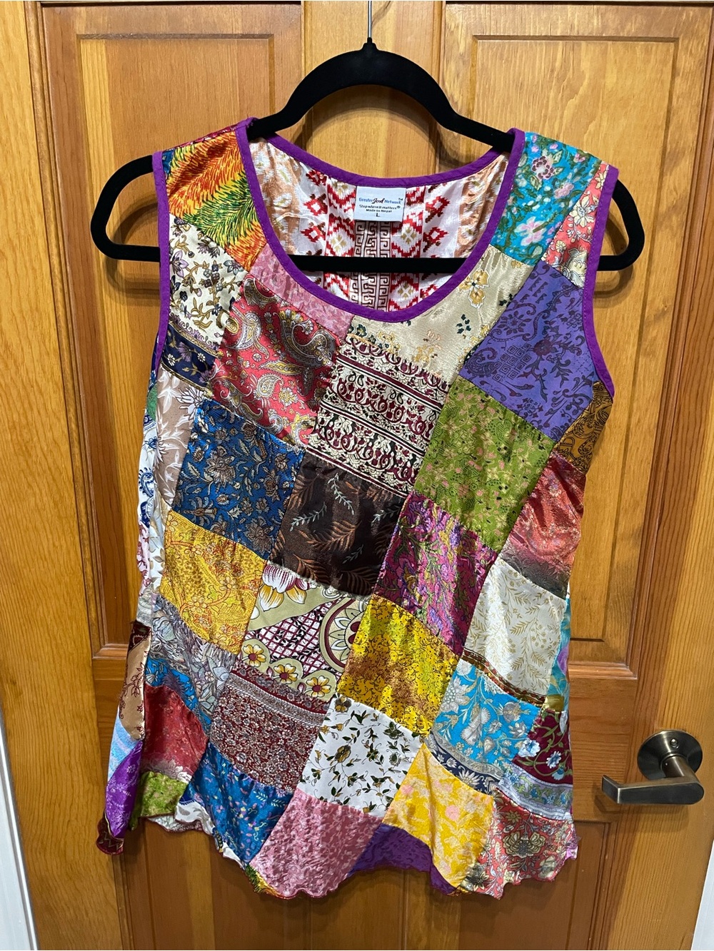 Colorful 100% Silk Vintage Patchwork Blouse with Silk Lining Artsy Festival